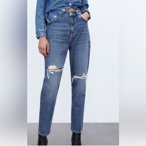 Ripped mom fit jeans.